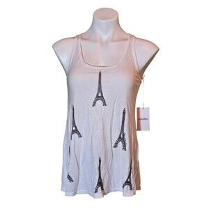 Lauren Moshi Womens Eiffel Tower Print Racerback Tank Top White Size Small NWT